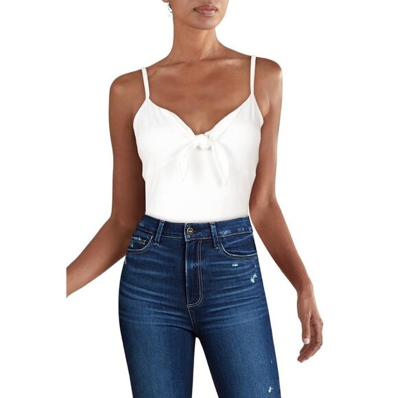 New ATM Women White Knotted Sleeveless Plunge Thong Bodysuit Small - Picture 1 of 16